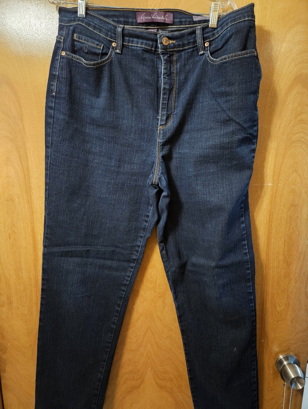Gloria Vanderbilt Navy Blue Denim Jeans with Gold Stitching